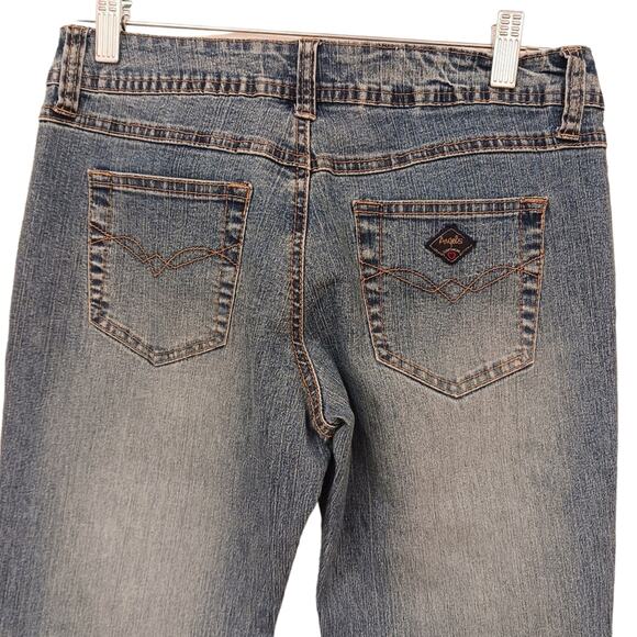 Vntg Angels Jeans Womens JR Sz 7 Blue Flare Crystals Embellished Boho Glam Gypsy - Picture 10 of 16